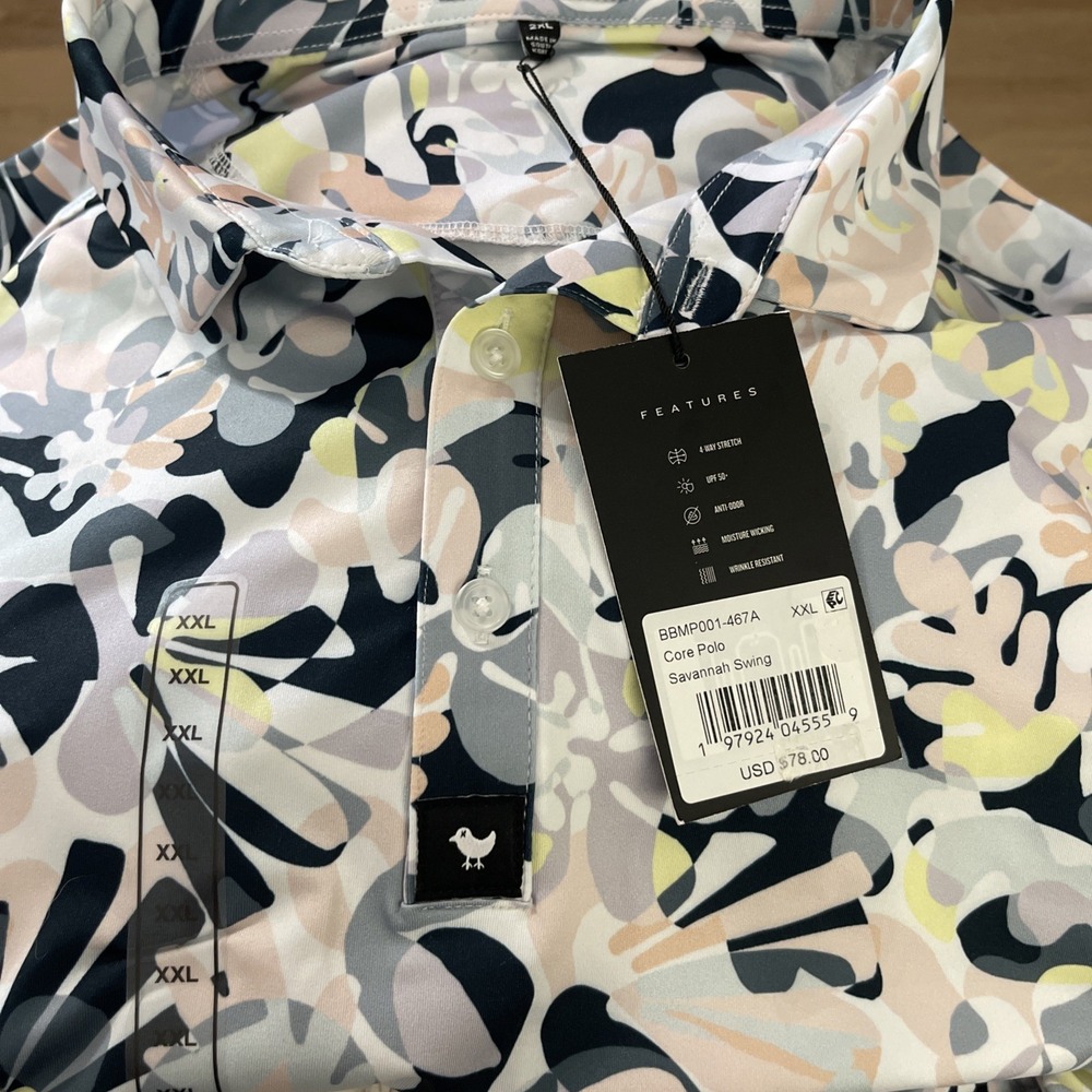 Bad Birdie Savannah Swing Core Polo Shirt Mens 2XL Multicolor Abstract Floral